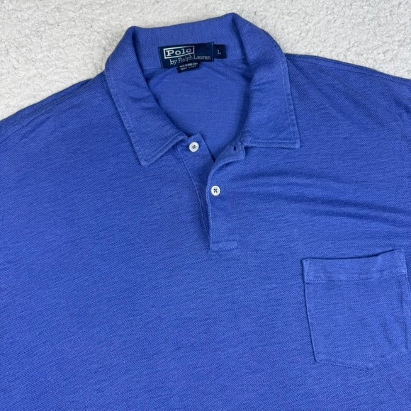 Polo Ralph Lauren Other - Vintage Polo Ralph Lauren Men's Blue Linen Pocket Polo Shirt Size Large